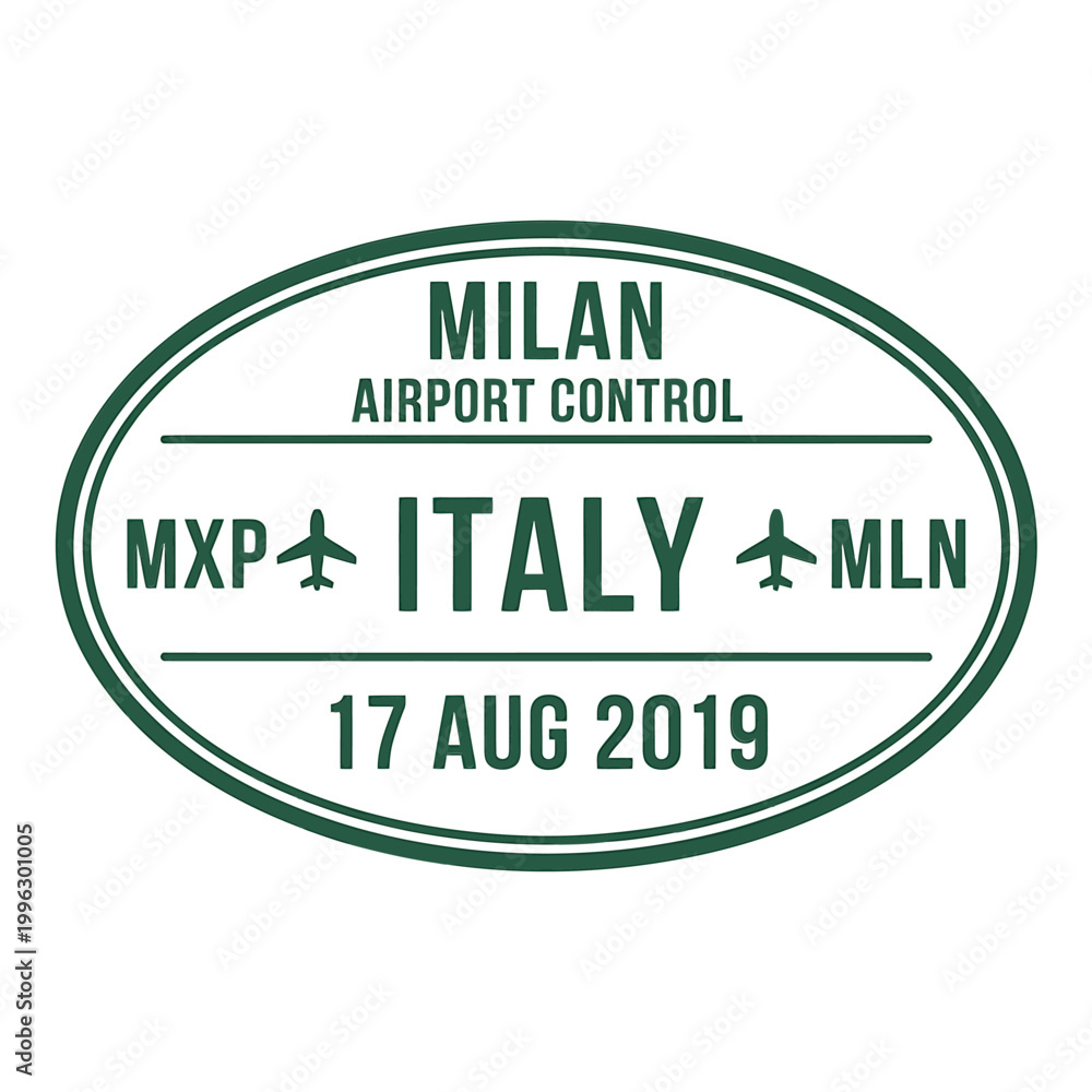 Obraz premium milan airport control stamp in green oval on white background