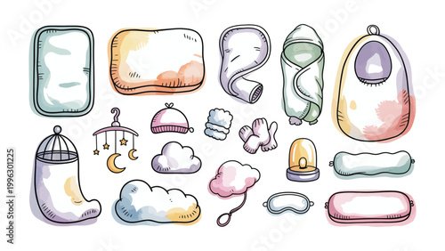 Cozy Baby Essentials: An array of adorable baby items, each one a testament to comfort and care, all set to create the perfect sanctuary for a newborn. 