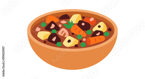 A vibrant illustration of a bowl filled with a hearty stew