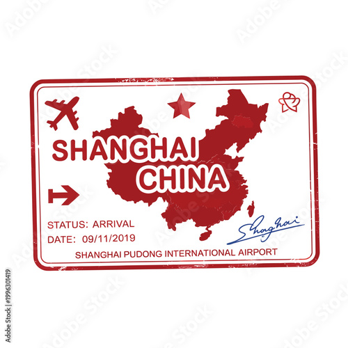 passport stamp shanghai china arrival visa red white