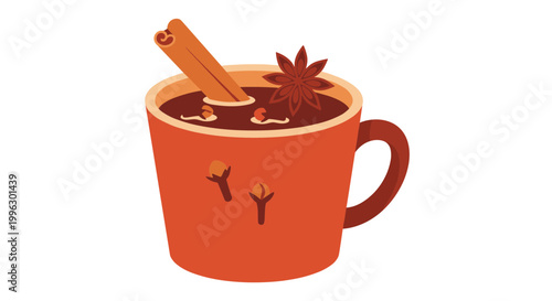 A vibrant orange mug filled with hot chocolate and spices