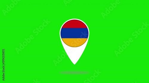 Armenian flag location pin bouncing on green screen