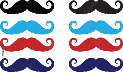 Colorful mustache collection black blue red and purple facial hair styles