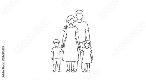 A minimalist vector illustration of a happy family with two children