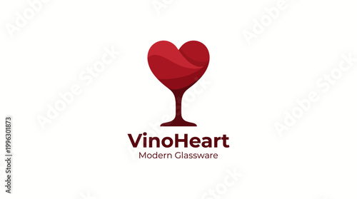 The VinoHeart logo ingeniously combines a heart and wine glass, elegantly representing a modern glassware brand with a romantic touch for wine aficionados.
