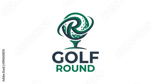 This energetic golf logo design displays a swirling golf ball and tee, capturing the essence of the game and appealing to enthusiasts and golf brands with a passion for the sport.
