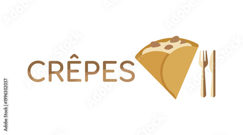 This vibrant illustration of crêpes features a delicious filling topped with nuts, beautifully presented alongside a fork, perfect for culinary and food-themed projects.