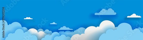 Blue Sky Cloud Background Vector with Soft Gradient Clouds, Minimal Flat Style, Clean Nature Scene with Copy Space for Banner, Website, Presentation and Digital Design