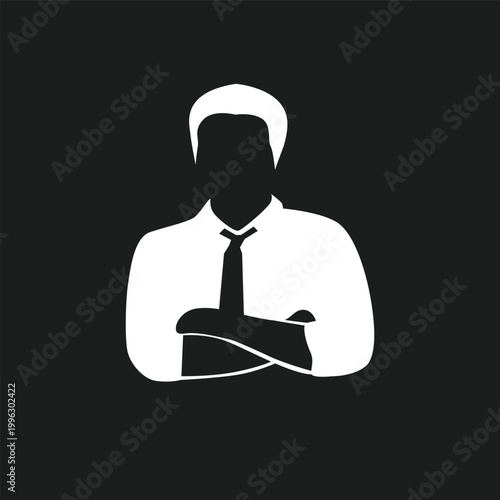 Business man white icon in black background. Iluustration.