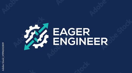 A modern logo for 'Eager Engineer', symbolizing innovation and engineering expertise through gears and arrows, showcasing a blend of creativity and technology.