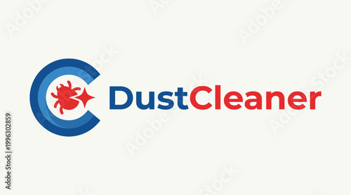 The logo for 'DustCleaner' combines a sleek blue 'C' and a red crab mascot, symbolizing effective dust cleaning with a fun and engaging touch for a cleaning service brand.