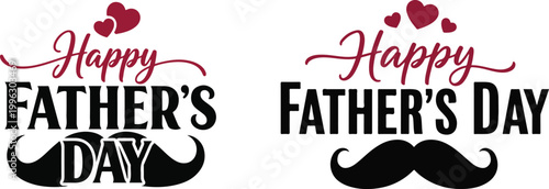 Happy father's day typography with mustache and hearts festive greeting card