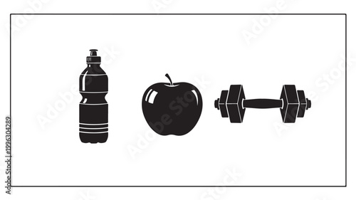 Healthy Lifestyle Icons Set Including Water Bottle Apple And Dumbbell For Fitness Concepts
