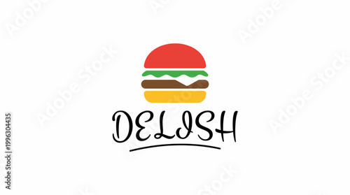 Photos A fun and colorful burger icon that captures appetizing aesthetics, perfect for food branding, restaurants, or culinary-related projects with a light-hearted theme