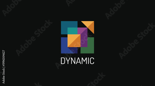 This geometric logo features a combination of colorful blocks, embodying movement and dynamism, suitable for brands focused on creativity and modern design solutions.