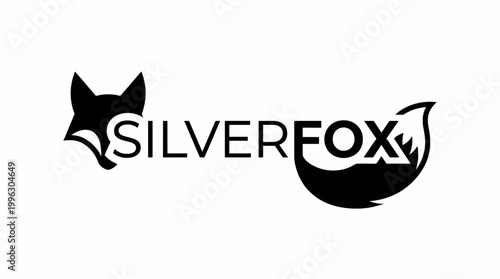 Photography A sleek black and white logo design featuring a stylized silver fox, embodying cleverness and elegance, perfect for branding and professional identities in various industries