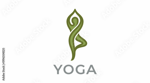 A unique logo design representing yoga, featuring a graceful figure in an elegant pose, embodying balance, wellness, and tranquility in a modern artistic style.