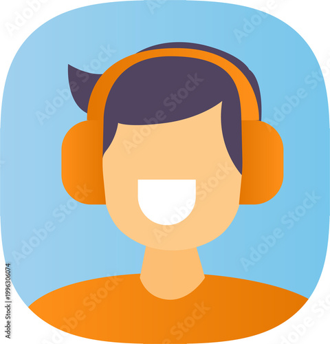 Flat Avatar of Smiling Person Wearing Headphones