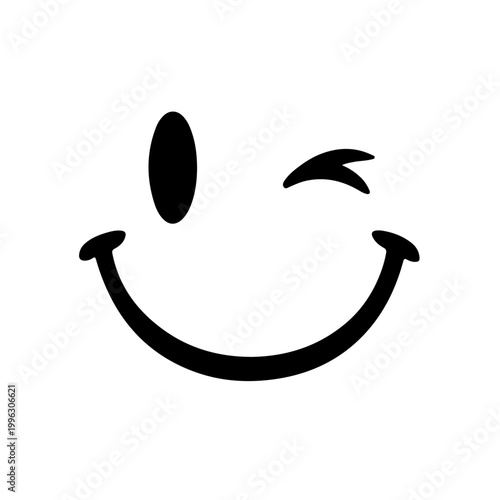 Simple winking smiley face icon in black and white minimalist design.