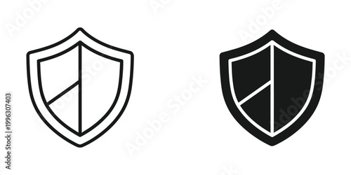 Contrast of a white and a black filled shield icon with a cross pattern inside