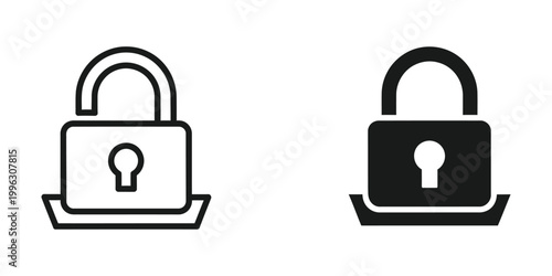 Comparison of unlocked and locked padlock icons in contrasting styles