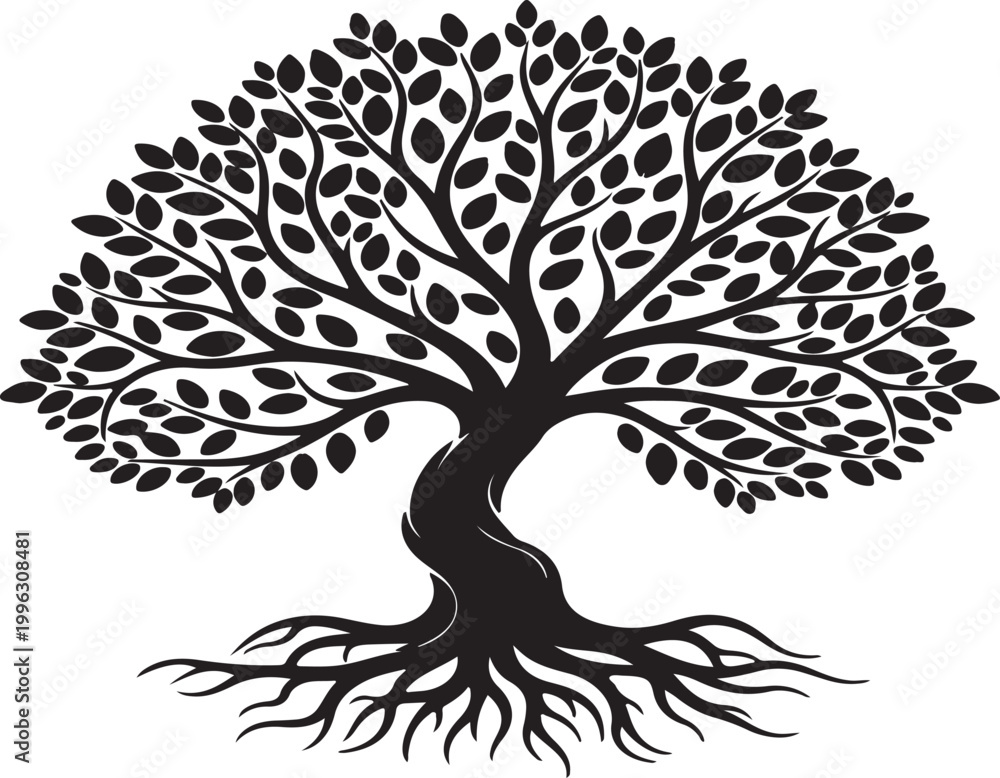 Obraz premium Tree Silhouette Vector Isolated on White Background, Nature Clipart Illustration