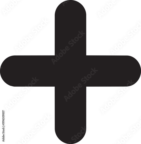 Simple black plus sign icon basic mathematical symbol for addition or positive isolated on white background vector graphic