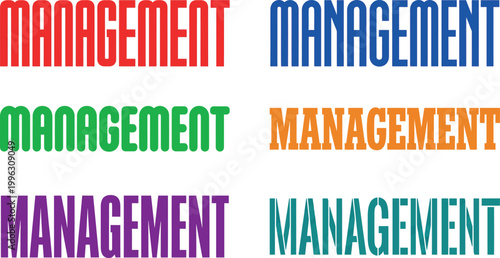 Multicolored management text in various colors on white background