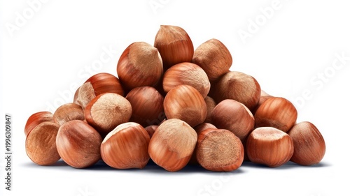 Pile of hazelnuts on white background. Artificial intelligence image