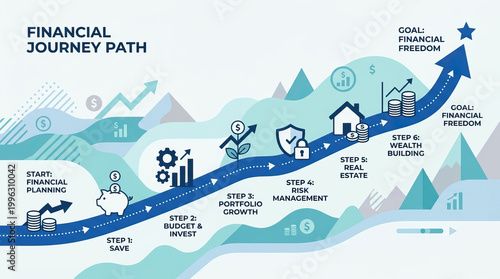 Financial planning save money budget invest portfolio growth risk management real estate wealth building financial freedom investment path financial journey
