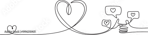 Continuous Line Drawing looking for information about Love. Social media concept. one line art icon drawing vector