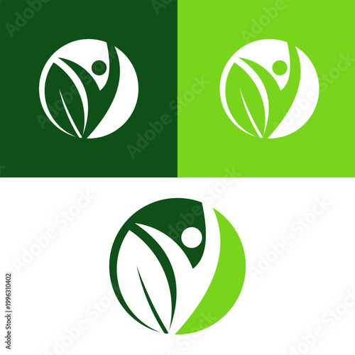 Tableau sur toile Abstract Healthy Human and Green Leaf Circle Logo