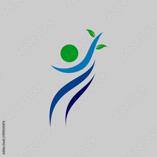 Abstract Dynamic Human Figure with Green Leaf Logo