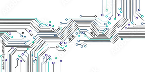 Close up of complex printed circuit board with various electronic components and wiring