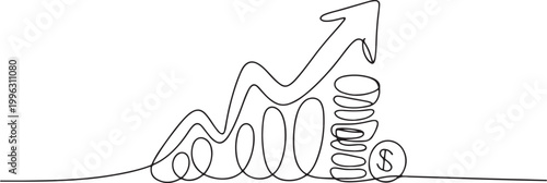 continuous line drawing Investment Growth Concept with Rising Arrow. one line art icon drawing vector