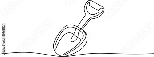 Continuous Line Drawing Sand Scoop Toy. Summer Beach Concept. one line art icon drawing vector