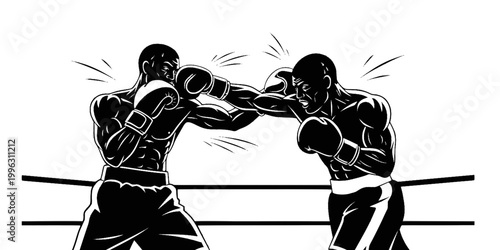 Boxers Trading Punches in Fight Silhouette Vector - Action Combat