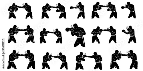 Boxers Trading Punches in Fight Silhouette Vector - Action Combat