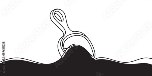 Continuous Line Drawing Sand Scoop Toy. Summer Beach Concept. one line art icon drawing vector