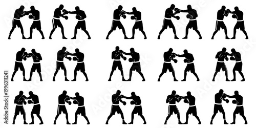 Boxers Trading Punches in Fight Silhouette Vector - Action Combat