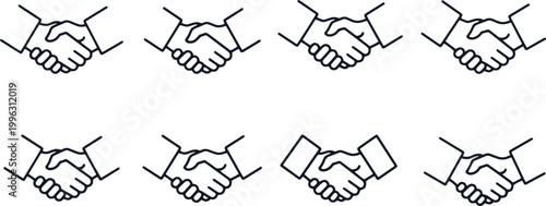 Handshake icons, business agreement symbol, collaboration partnership concept.