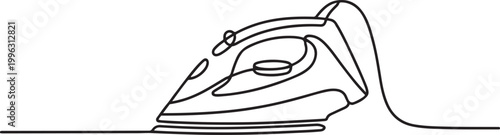 Continuous one line drawing of classic electric iron icon in silhouette on a white background. one line art icon drawing vector