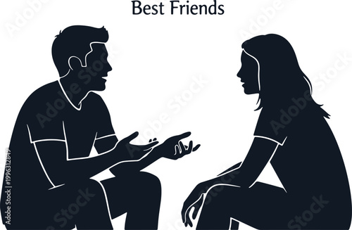 Two people talking, best friends, silhouette illustration.