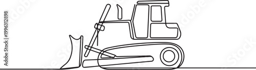 Continuous one line drawing of Bulldozer Construction Heavy Equipment. one line art icon drawing vector