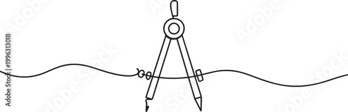 Single continuous line drawing of spring bow compass for drawing circle. Back to school minimalist style. one line art icon drawing vector