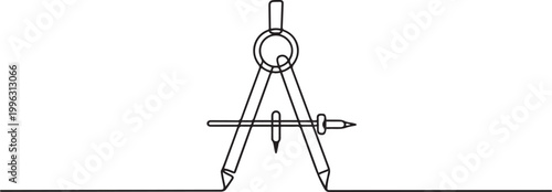 Single continuous line drawing of spring bow compass for drawing circle. Back to school minimalist style. one line art icon drawing vector