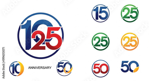 Anniversary logo numbers colorful designs.