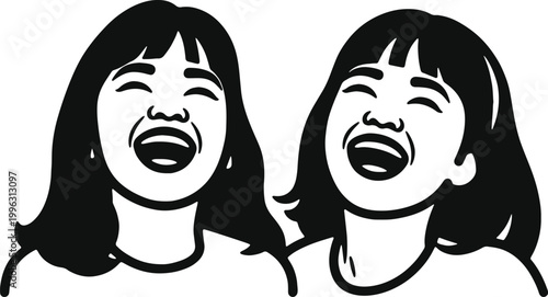 Two women laughing out loud joyfully with mouths open.