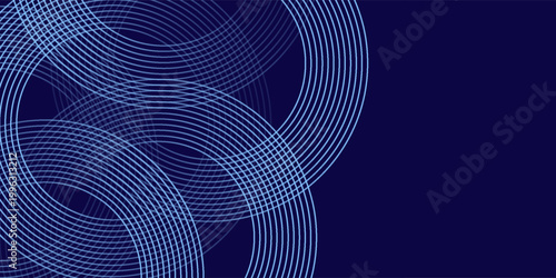 Abstract blue glowing geometric lines on dark blue background. Modern shiny blue circle lines pattern. Futuristic technology concept. Suit for cover, poster, banner, brochure, header, website