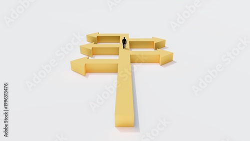 concept of multiple direction arrows showing decision making and strategic choices in business, career planning, leadership, and navigating different paths toward success